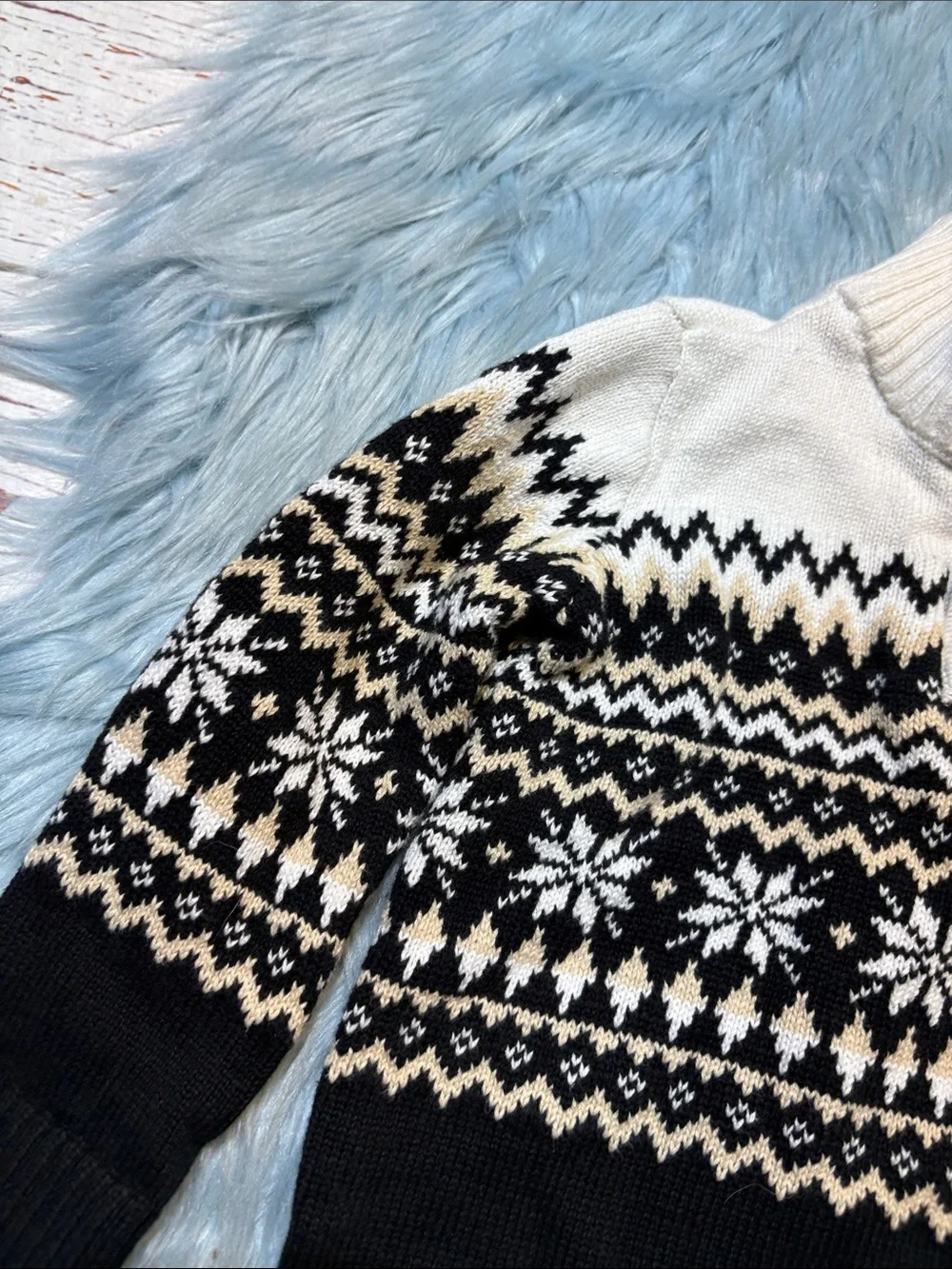 The Children’s Place Half-Zip Fair Isle Knit Pullover Sweater - Black & White 3T